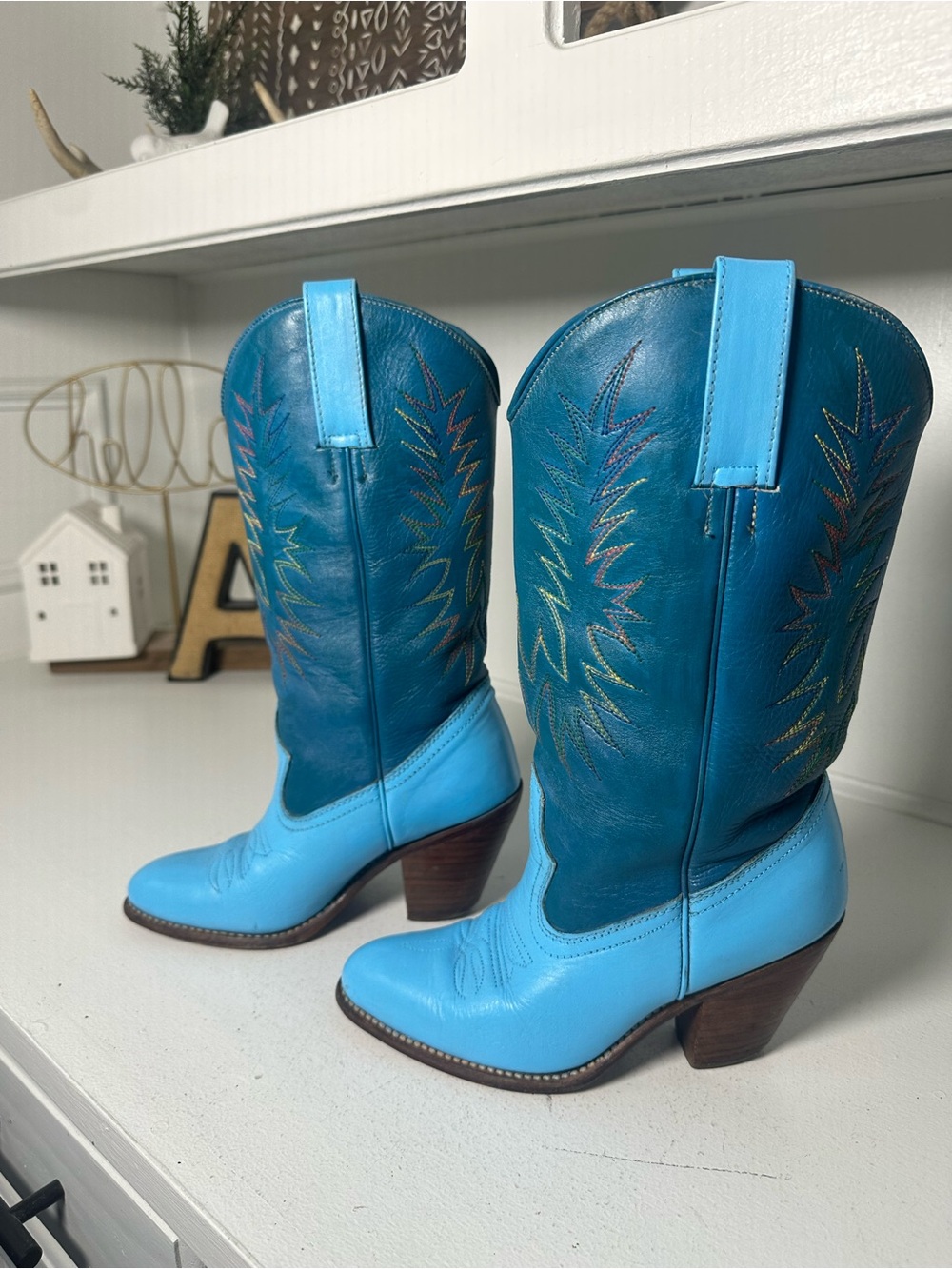 Vintage Kane Women’s 6M Turquoise Blue Cowboy Boots Leather Western Cowgirl
